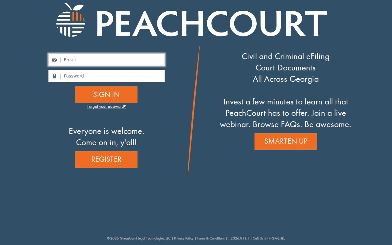 Schley County case search sign-in screen for PeachCourt