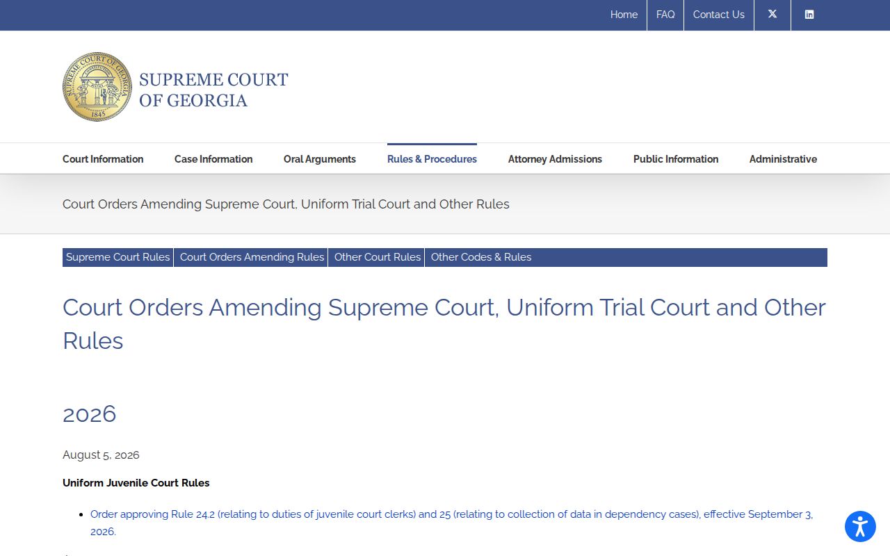 Georgia rule amendments affecting Schley County civil dockets