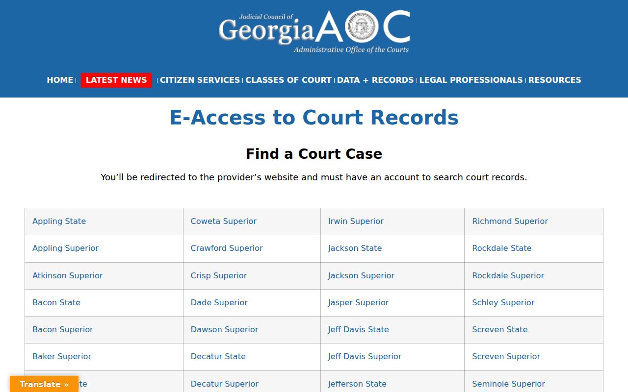 Schley County court calendar route in Georgia E-Access Court Records