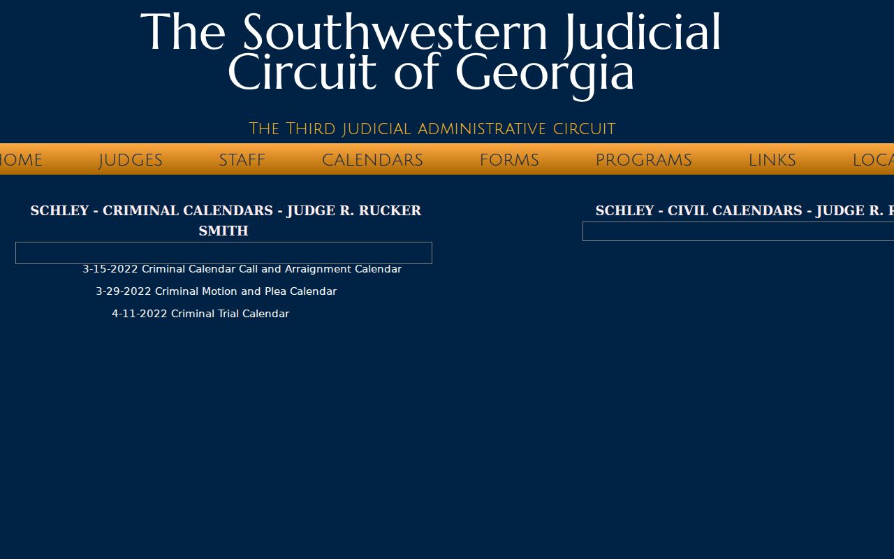 Schley County criminal docket calendar categories