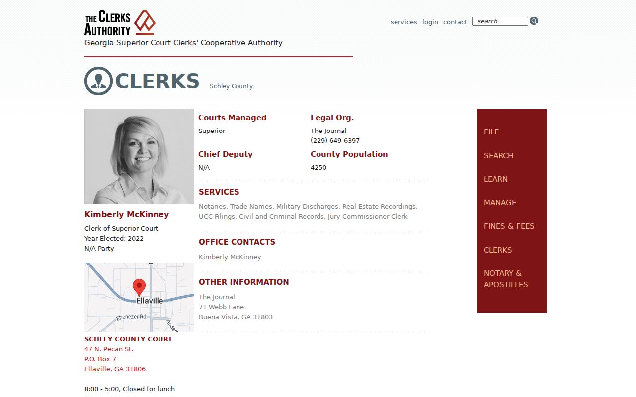 Schley County court docket clerk directory